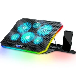 TopMate C12 Laptop Cooling Pad RGB Gaming Laptop Fan for Desk, Notebook Cooler with 6 Quiet Fans for Laptops